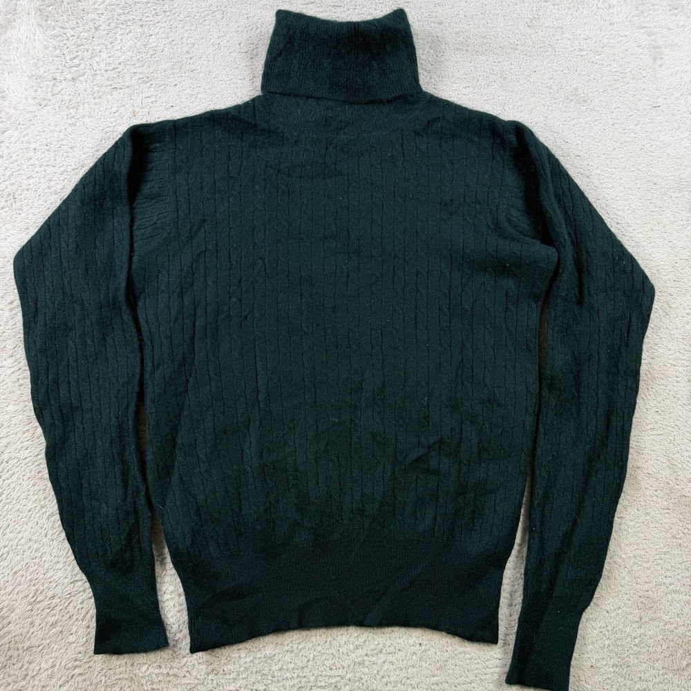 Belford Sweater Womens Small Green 100% Cashmere Cable Knit Turtleneck Soft